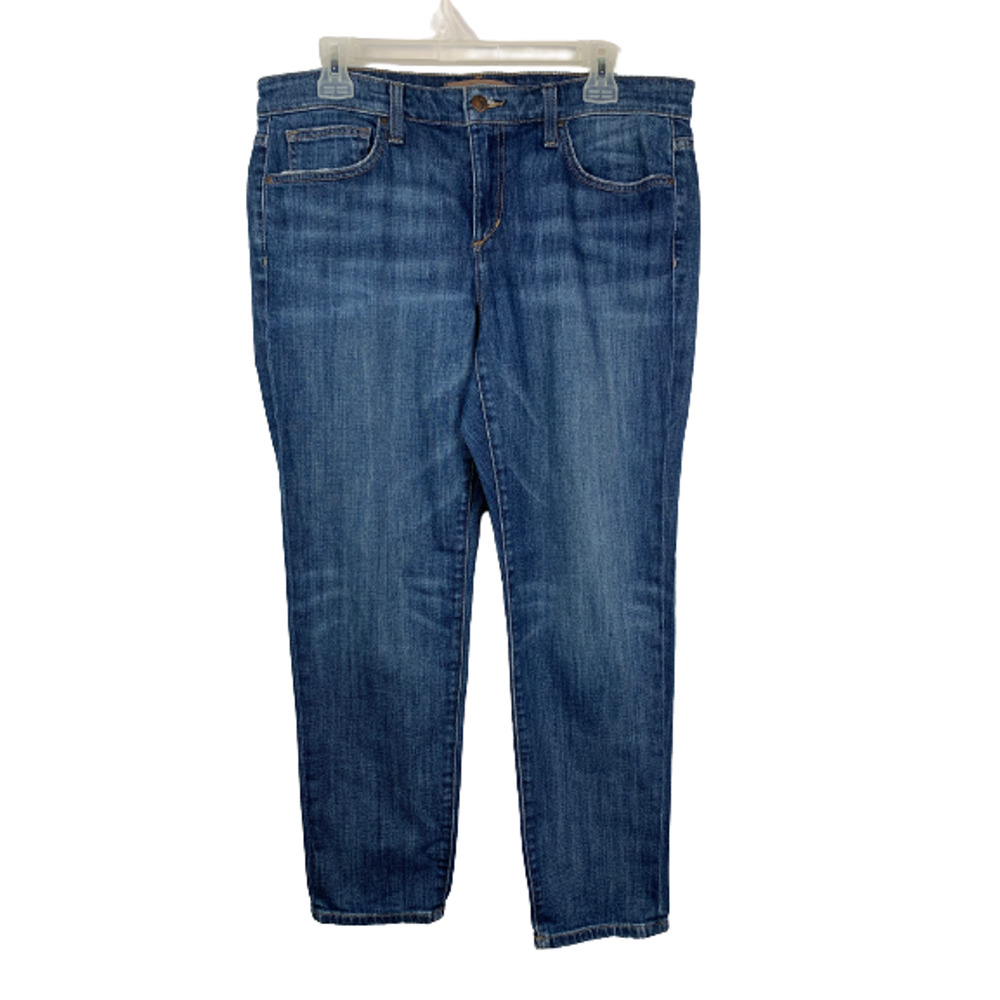 Joe's Jeans Womens Size 31 Denim Jeans Tapered Leg Medium Wash Distressed Hems